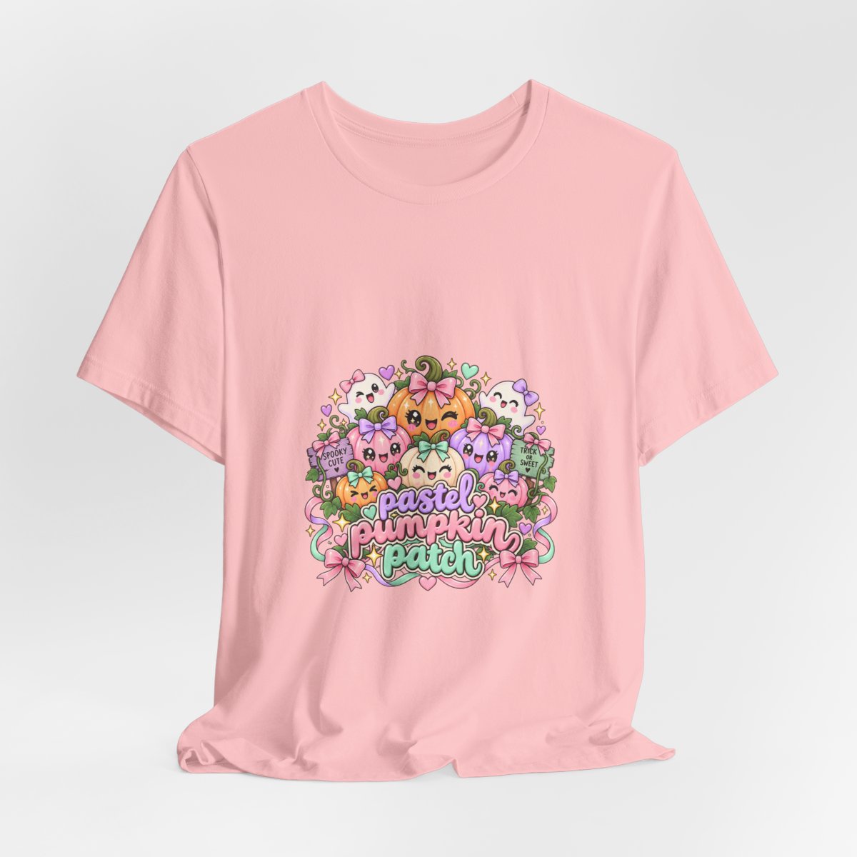 Pastel Pumpkin Patch T-Shirt | Cute Kawaii Halloween Pumpkins Ghost Graphic Tee, Soft Pastel Spooky Season Shirt