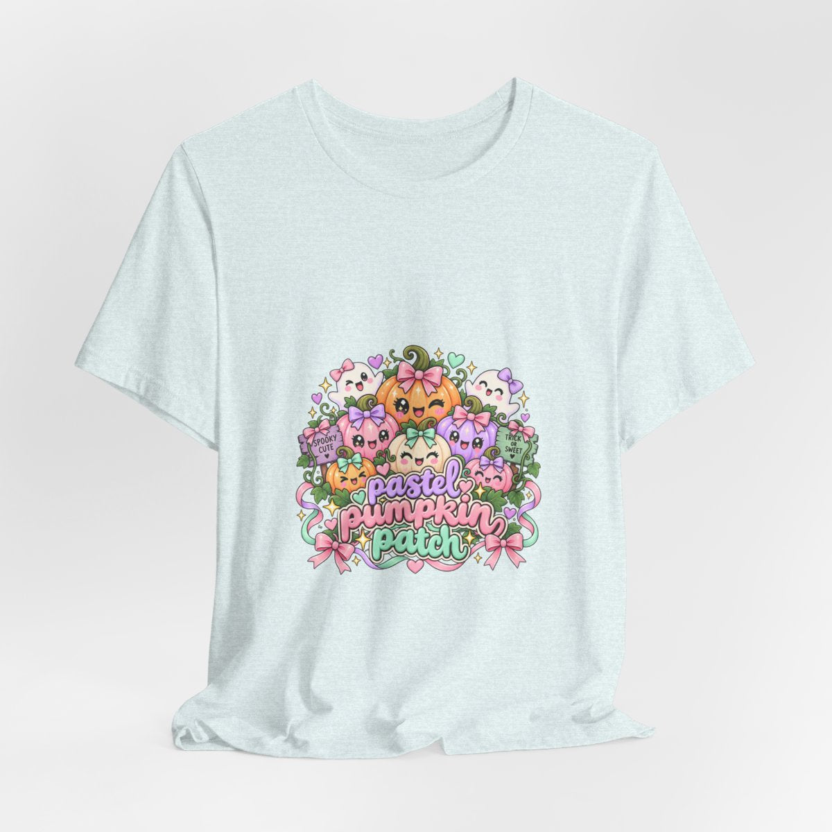 Pastel Pumpkin Patch T-Shirt | Cute Kawaii Halloween Pumpkins Ghost Graphic Tee, Soft Pastel Spooky Season Shirt