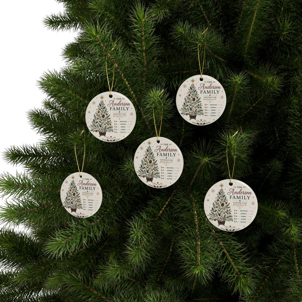 Personalized Family Christmas Tree Ornament, Ceramic Holiday Ornament