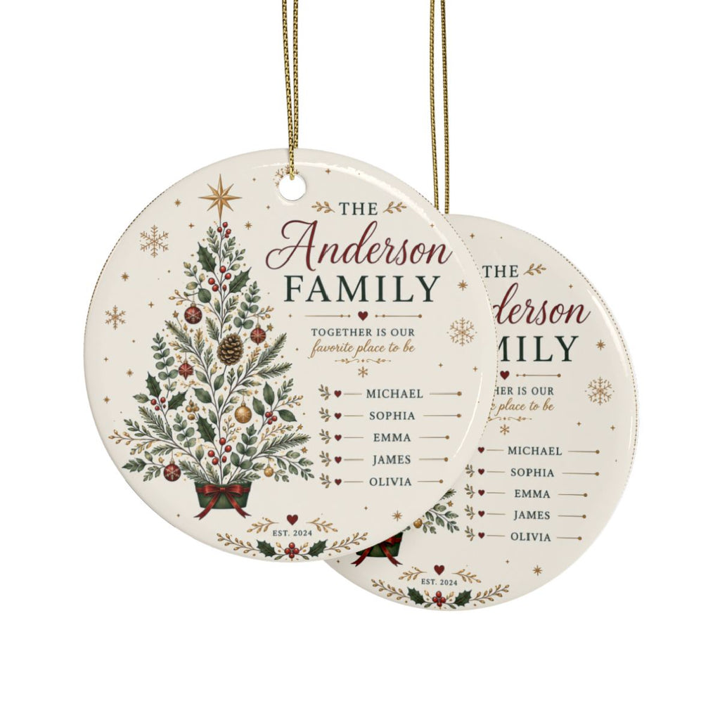 Personalized Family Christmas Tree Ornament, Ceramic Holiday Ornament
