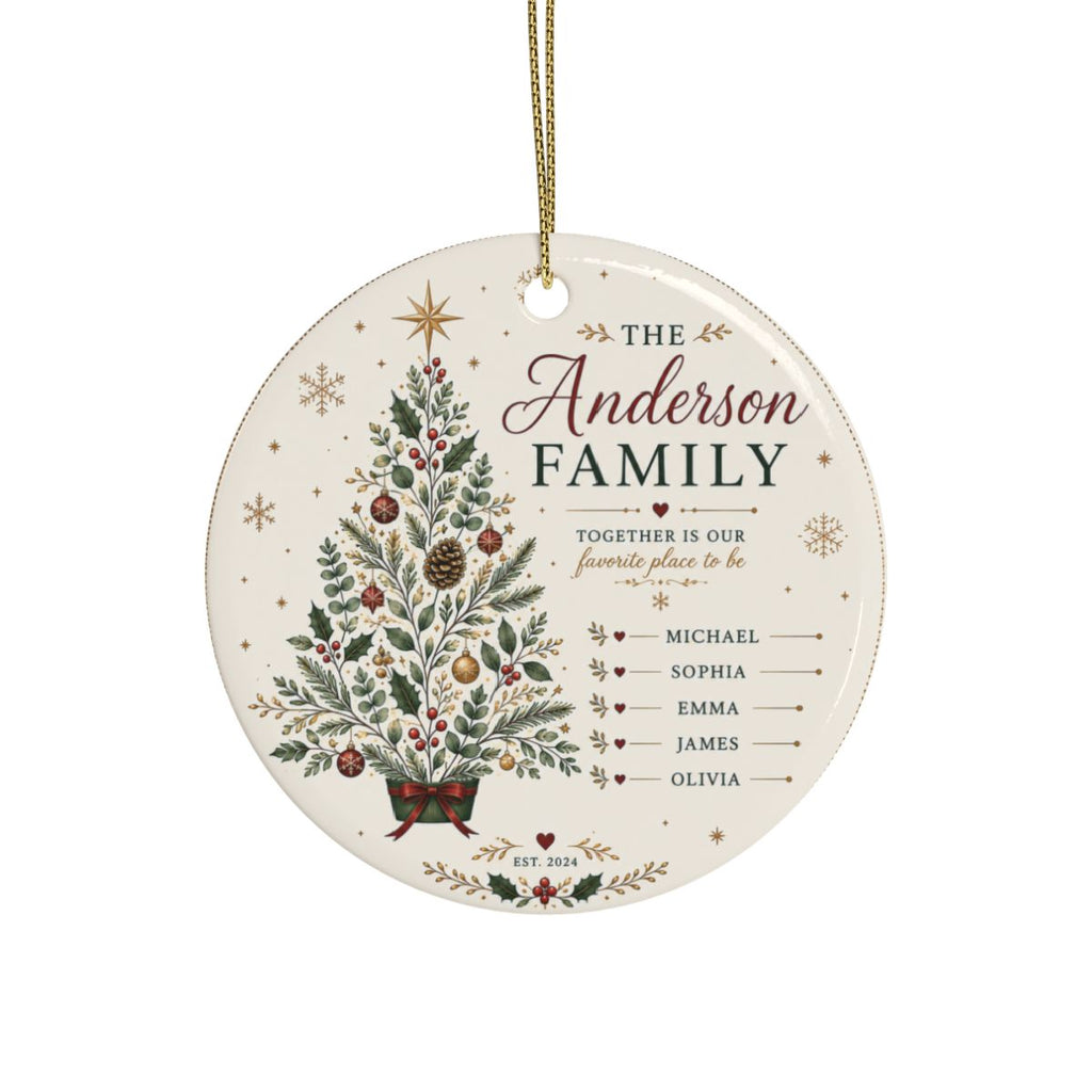 Personalized Family Christmas Tree Ornament, Ceramic Holiday Ornament