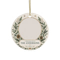 Personalized Pine Wreath Ceramic Ornament | Custom Name Family Keepsake