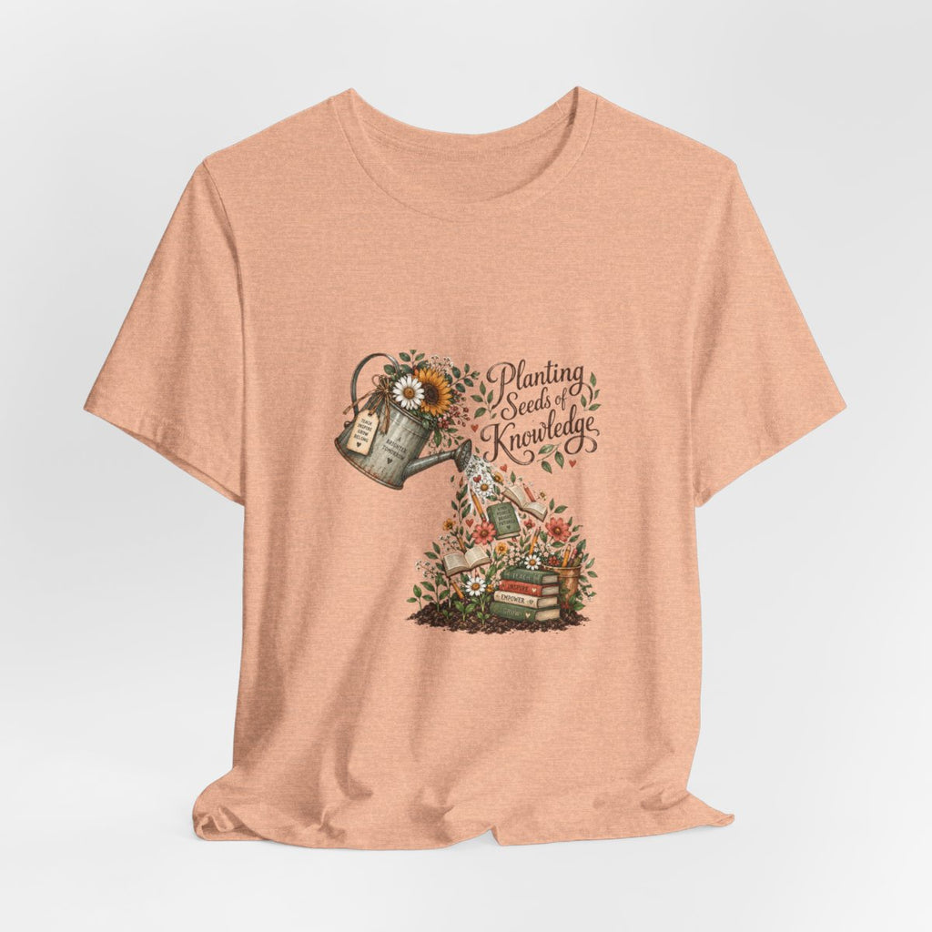 Planting Seeds of Knowledge T-Shirt | Watering Can, Books, Floral Illustration