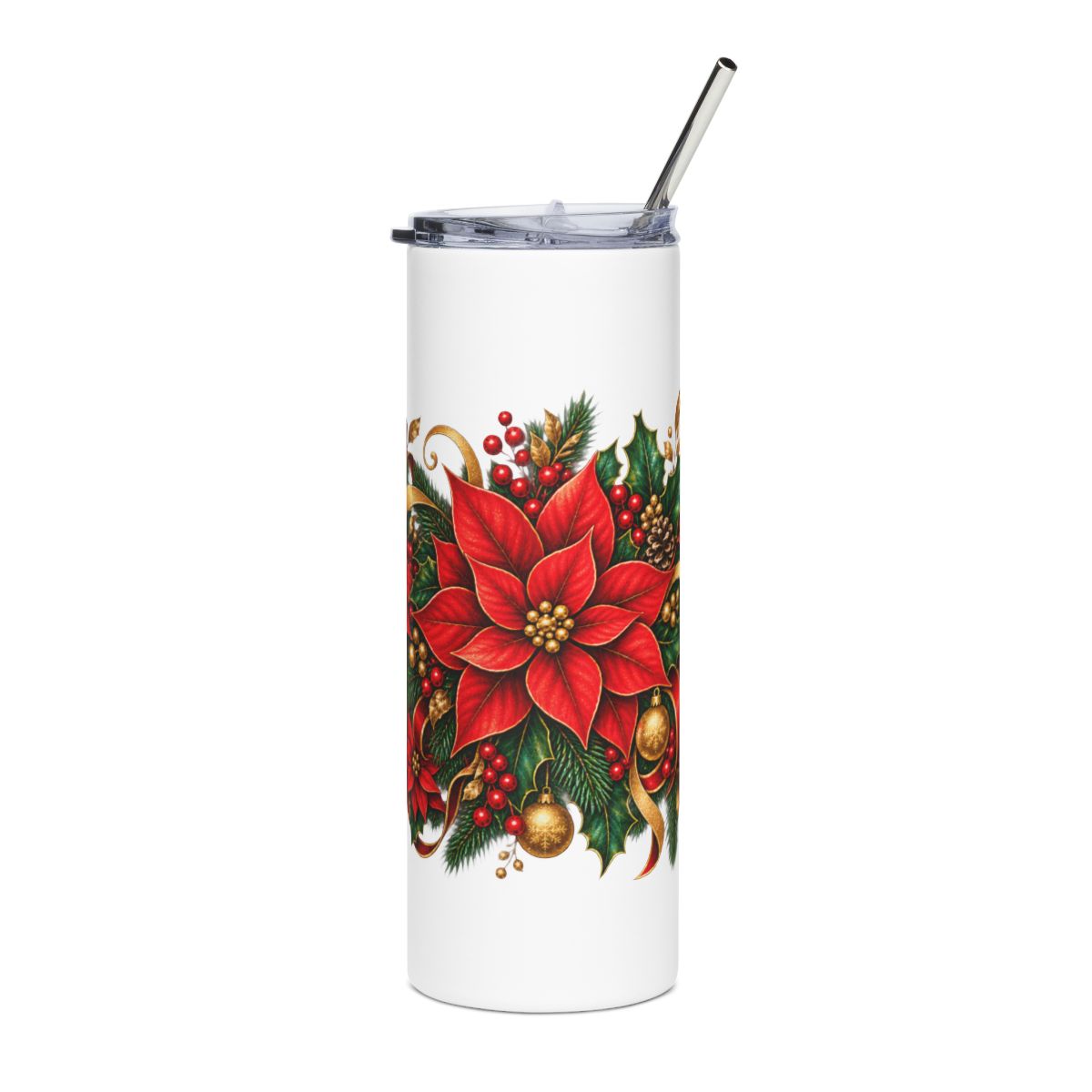 Poinsettia Holiday Floral Tumbler | 20oz Stainless Steel
