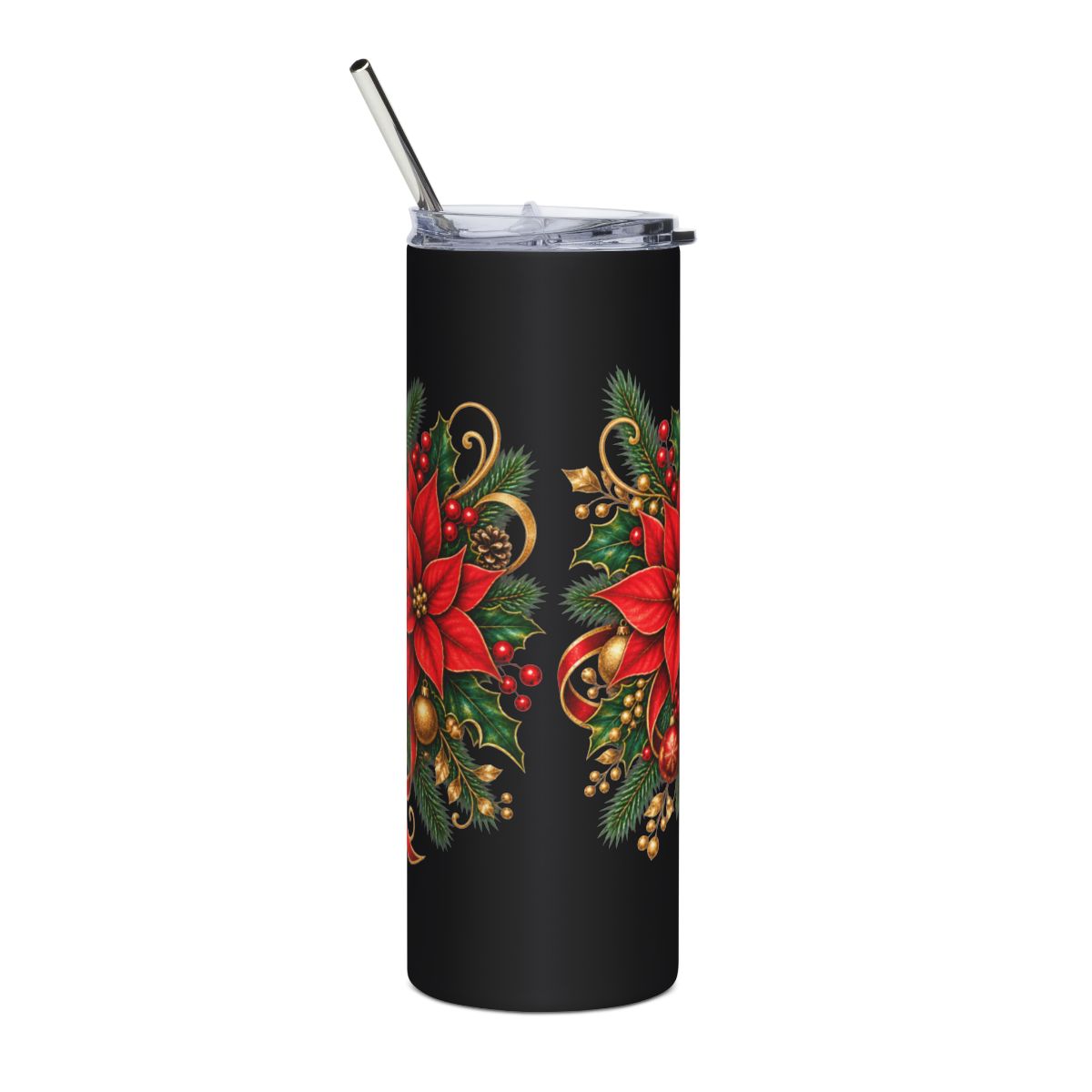 Poinsettia Holiday Floral Tumbler | 20oz Stainless Steel