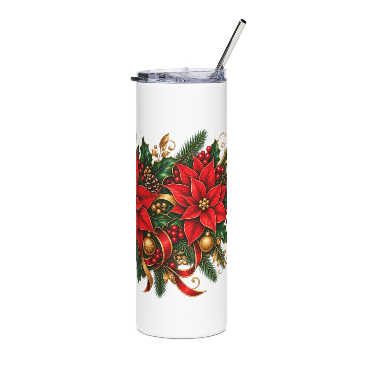 Poinsettia Holiday Floral Tumbler | 20oz Stainless Steel