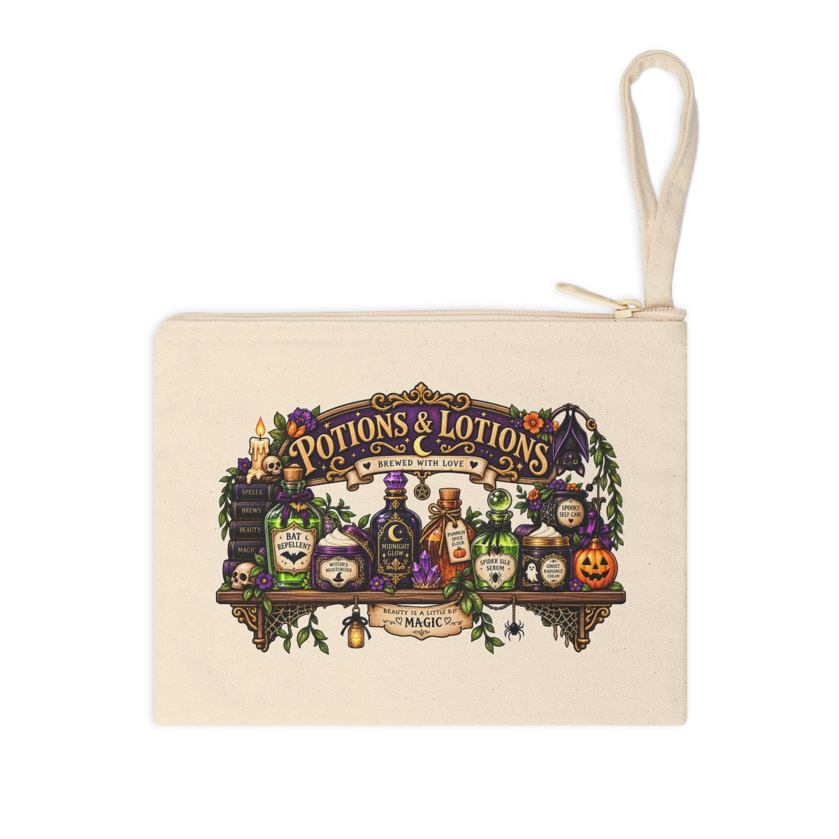 Potions & Lotions Apothecary Shelf Accessory Zipper Pouch | Halloween Witchy Potion Bag