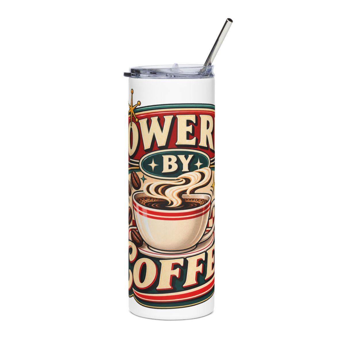 Powered by Coffee Tumbler | 20oz Stainless Steel Coffee Travel Cup