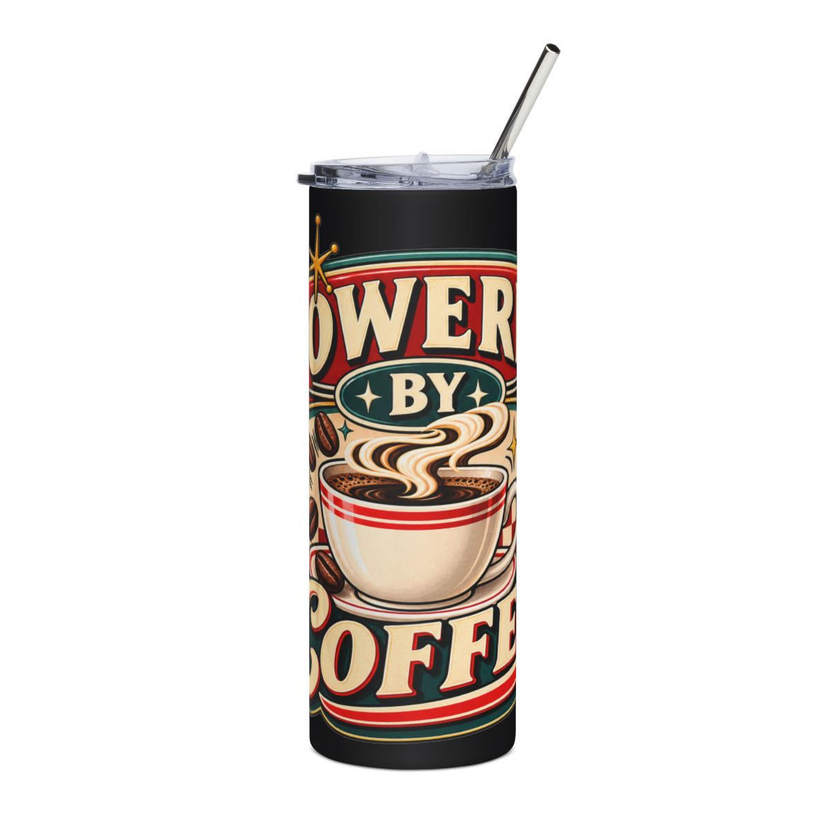 Powered by Coffee Tumbler | 20oz Stainless Steel Coffee Travel Cup