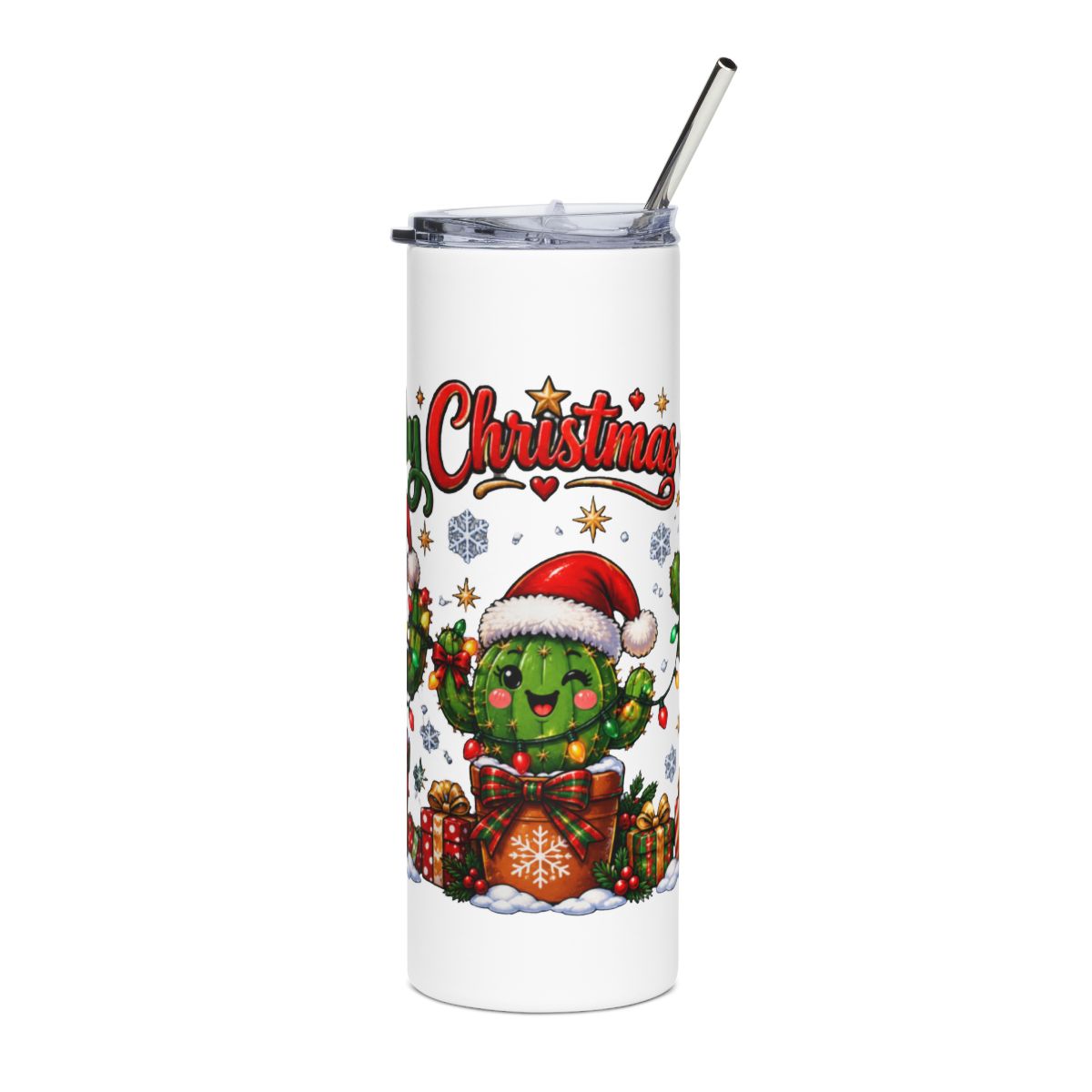 Prickly Christmas Cactus Tumbler | 20oz Stainless Steel Holiday Drinkware