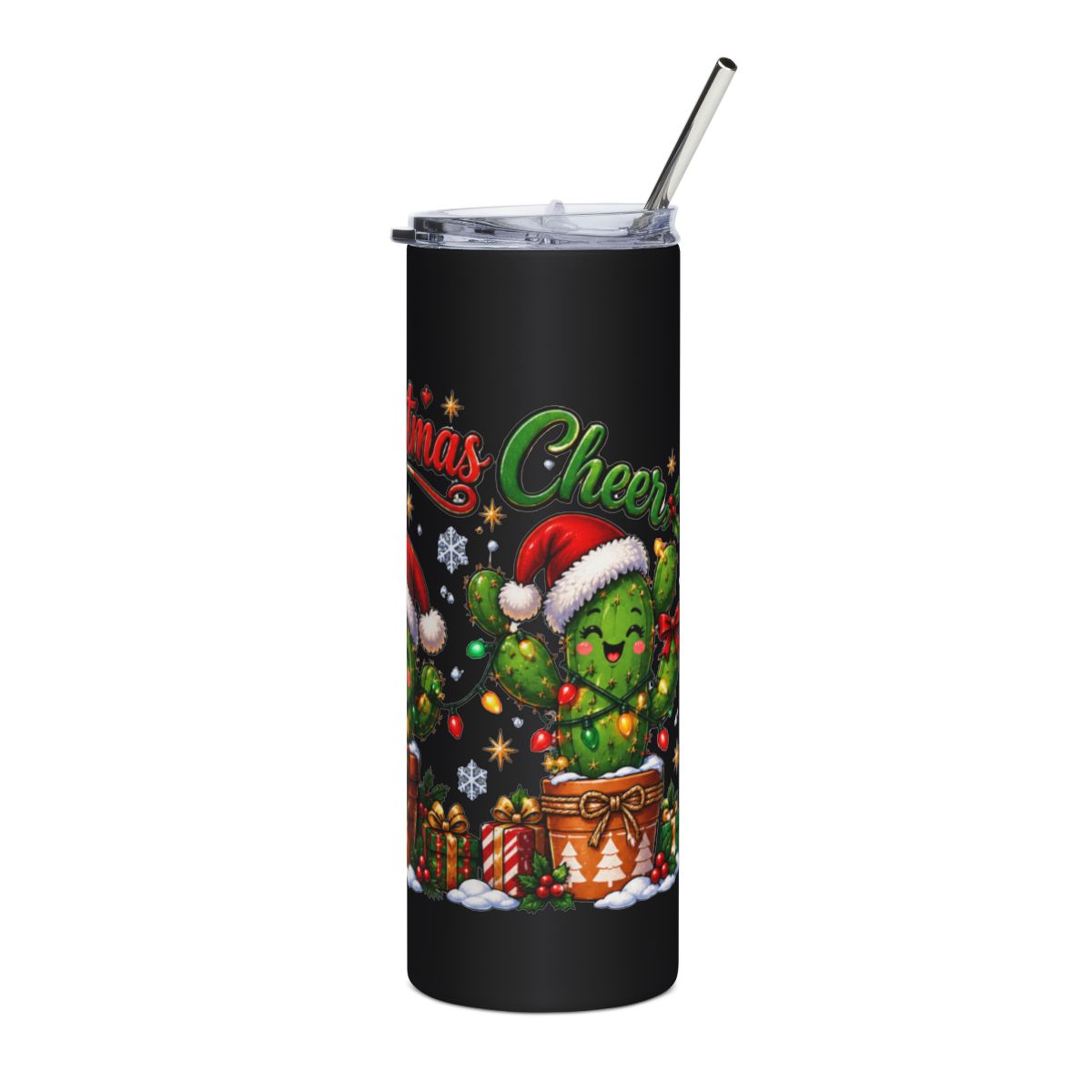 Prickly Christmas Cactus Tumbler | 20oz Stainless Steel Holiday Drinkware
