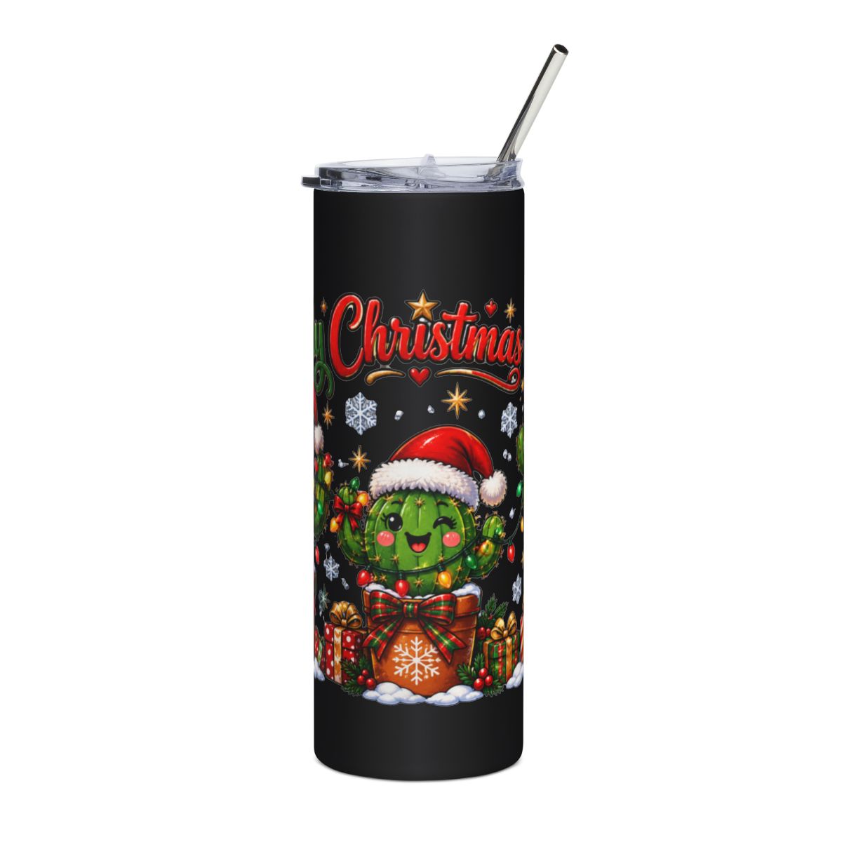 Prickly Christmas Cactus Tumbler | 20oz Stainless Steel Holiday Drinkware