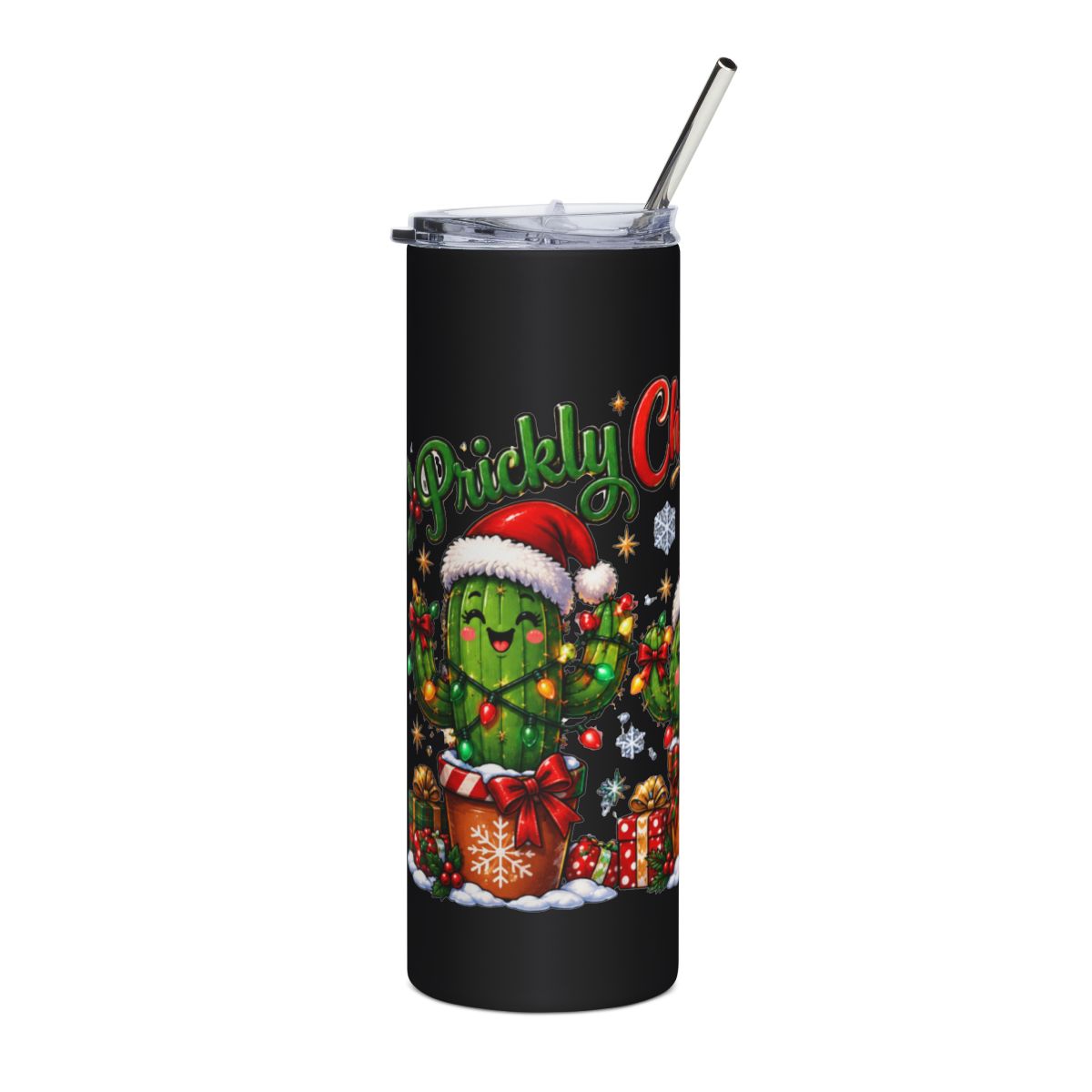 Prickly Christmas Cactus Tumbler | 20oz Stainless Steel Holiday Drinkware
