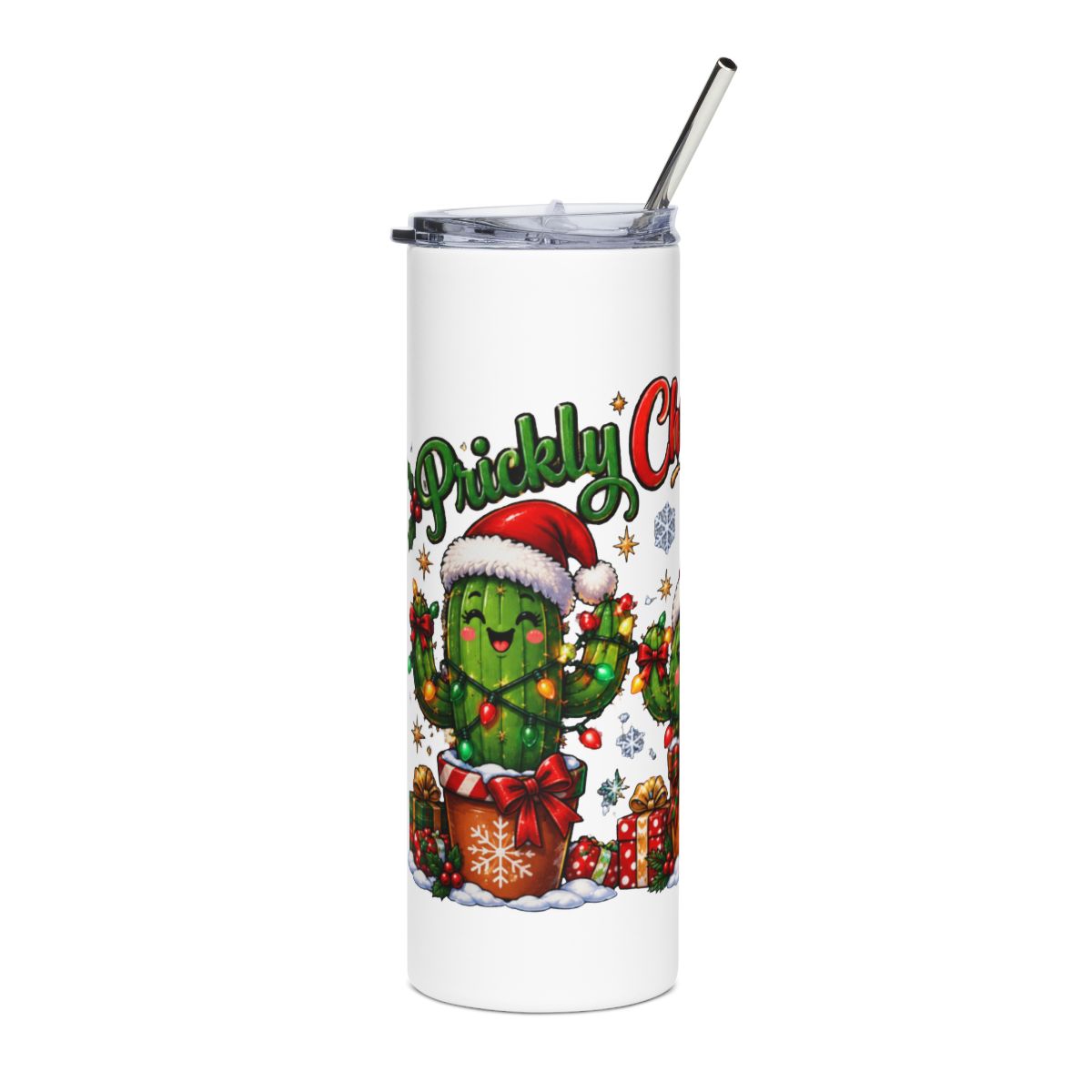 Prickly Christmas Cactus Tumbler | 20oz Stainless Steel Holiday Drinkware