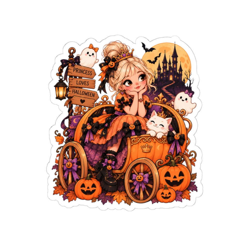 Pumpkin Carriage Princess Sticker, Cute Halloween Storybook Decal