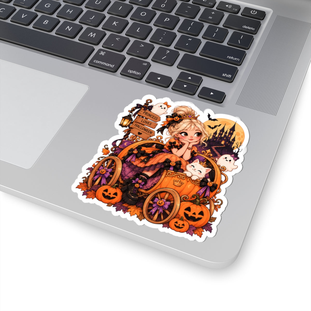 Pumpkin Carriage Princess Sticker, Cute Halloween Storybook Decal