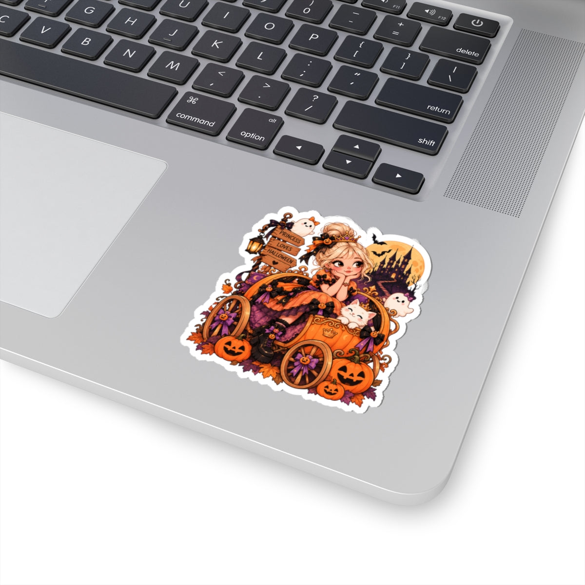 Pumpkin Carriage Princess Sticker, Cute Halloween Storybook Decal