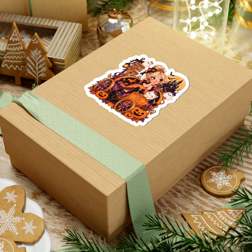 Pumpkin Carriage Princess Sticker, Cute Halloween Storybook Decal