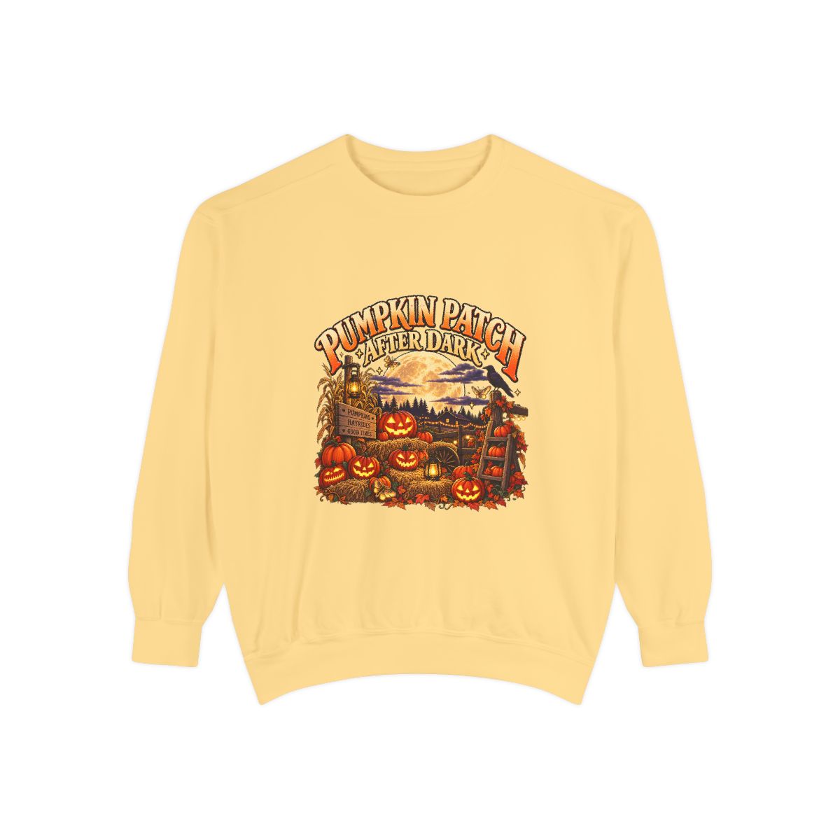 Pumpkin Patch Harvest Sweatshirt | Autumn Farm Scene, Jack-o'-Lanterns