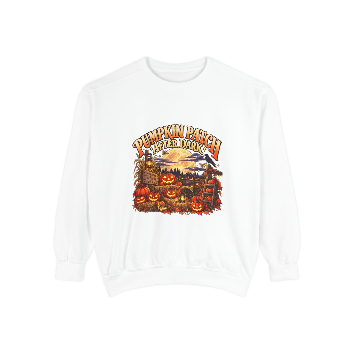 Pumpkin Patch Harvest Sweatshirt | Autumn Farm Scene, Jack-o'-Lanterns