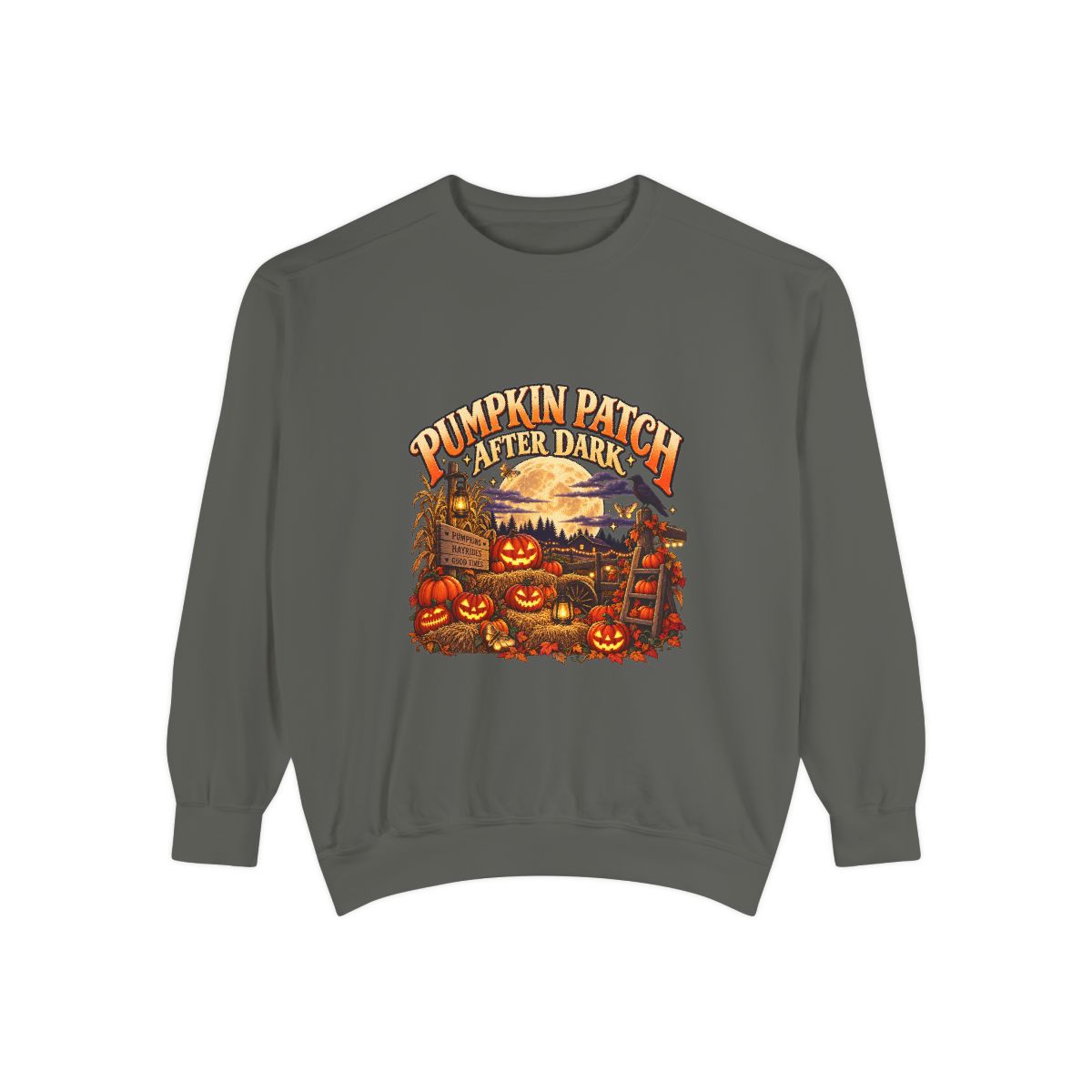 Pumpkin Patch Harvest Sweatshirt | Autumn Farm Scene, Jack-o'-Lanterns