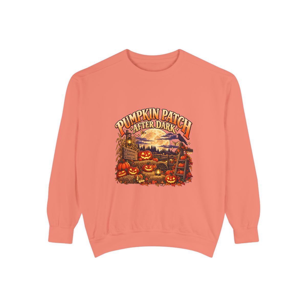 Pumpkin Patch Harvest Sweatshirt | Autumn Farm Scene, Jack-o'-Lanterns