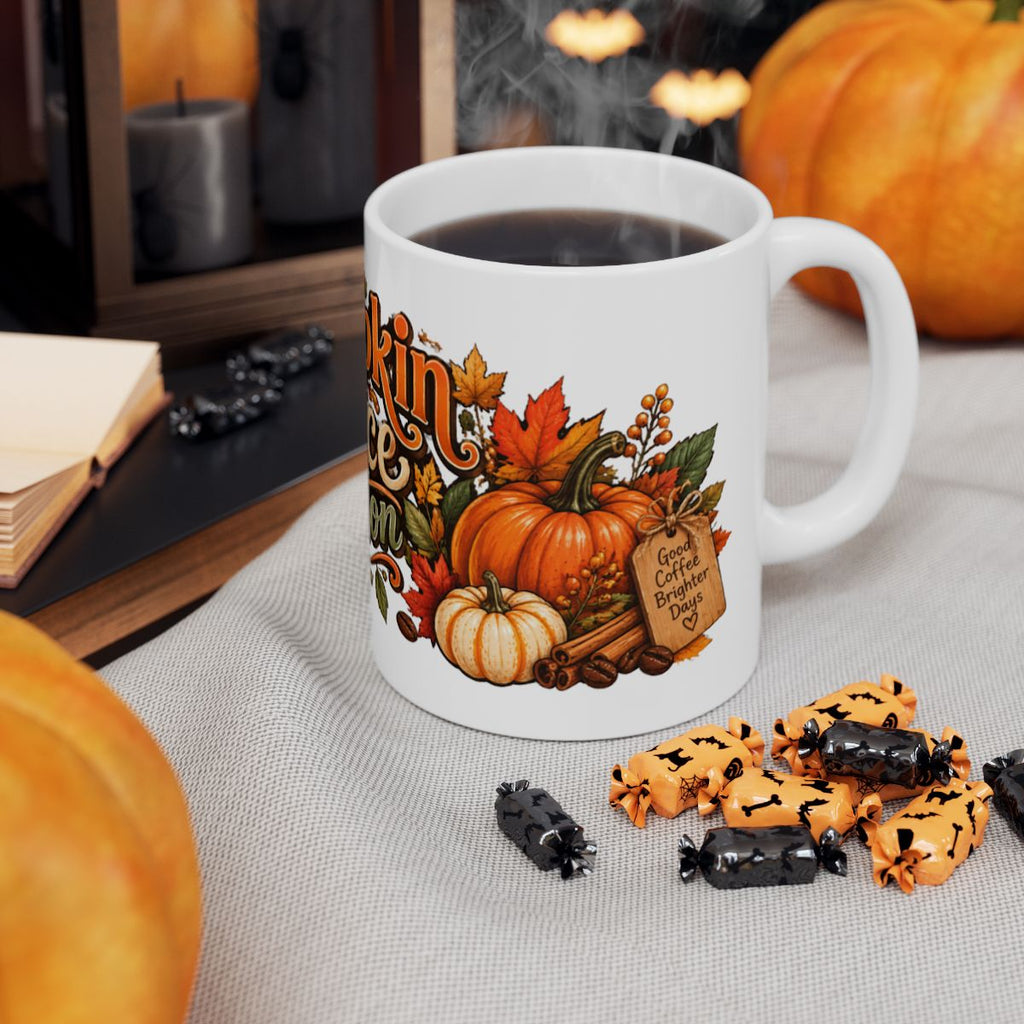 Pumpkin Spice Season Mug | Fall Leaves Pumpkin Ceramic Mug
