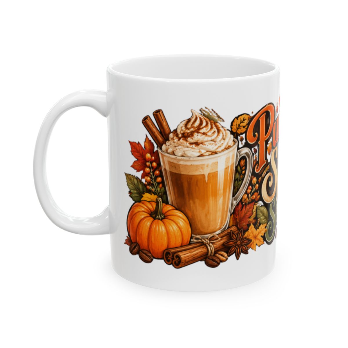 Pumpkin Spice Season Mug | Fall Leaves Pumpkin Ceramic Mug
