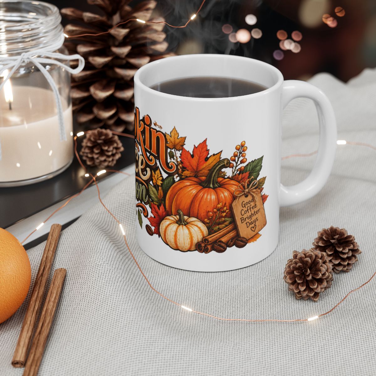 Pumpkin Spice Season Mug | Fall Leaves Pumpkin Ceramic Mug