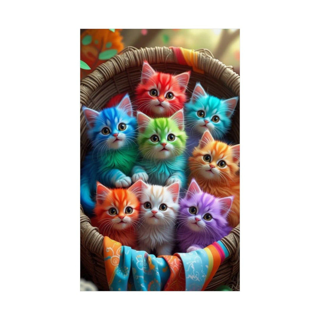 Rainbow Kittens Matte Vertical Poster | Colorful Cat Basket Wall Art