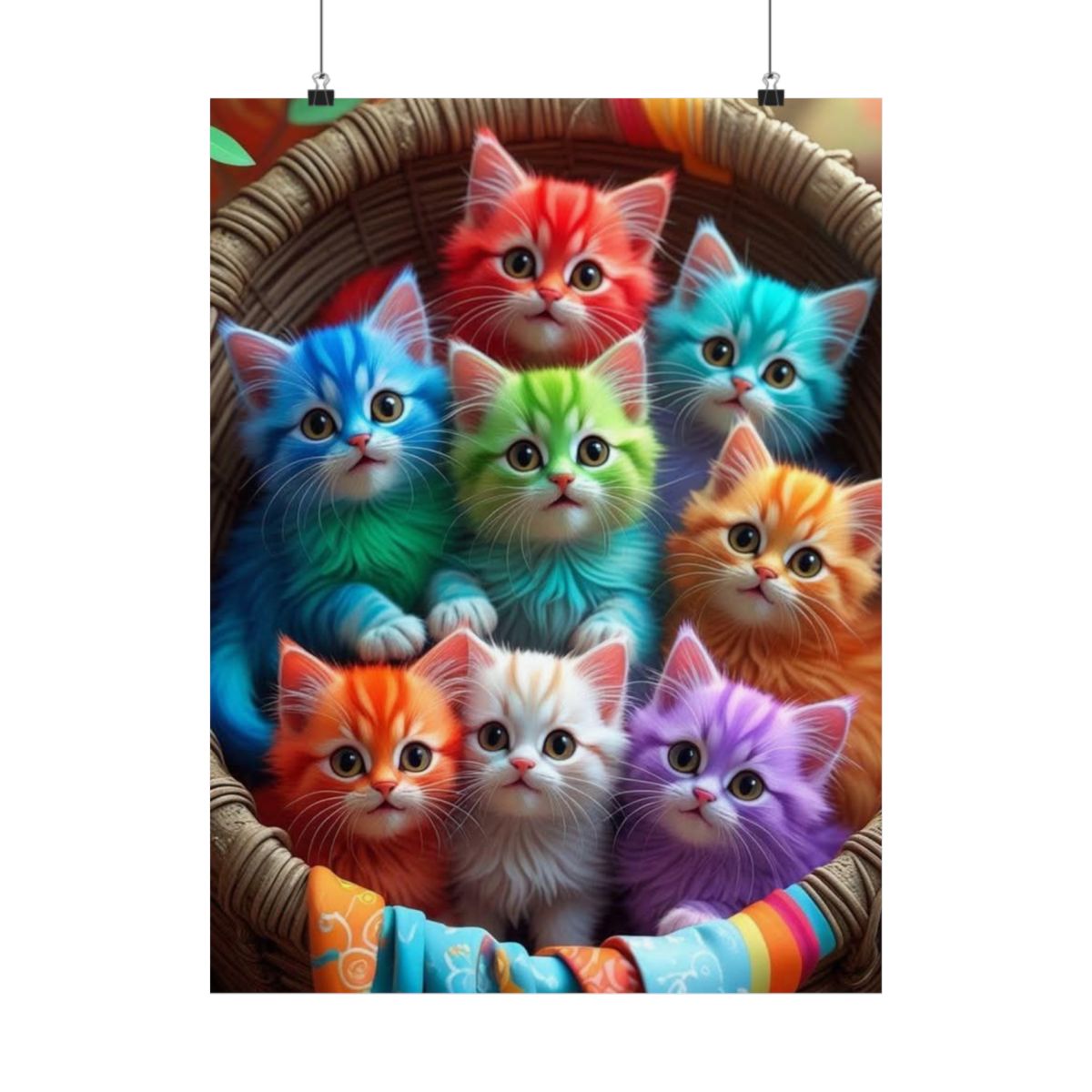 Rainbow Kittens Matte Vertical Poster | Colorful Cat Basket  - 18″ x 24″