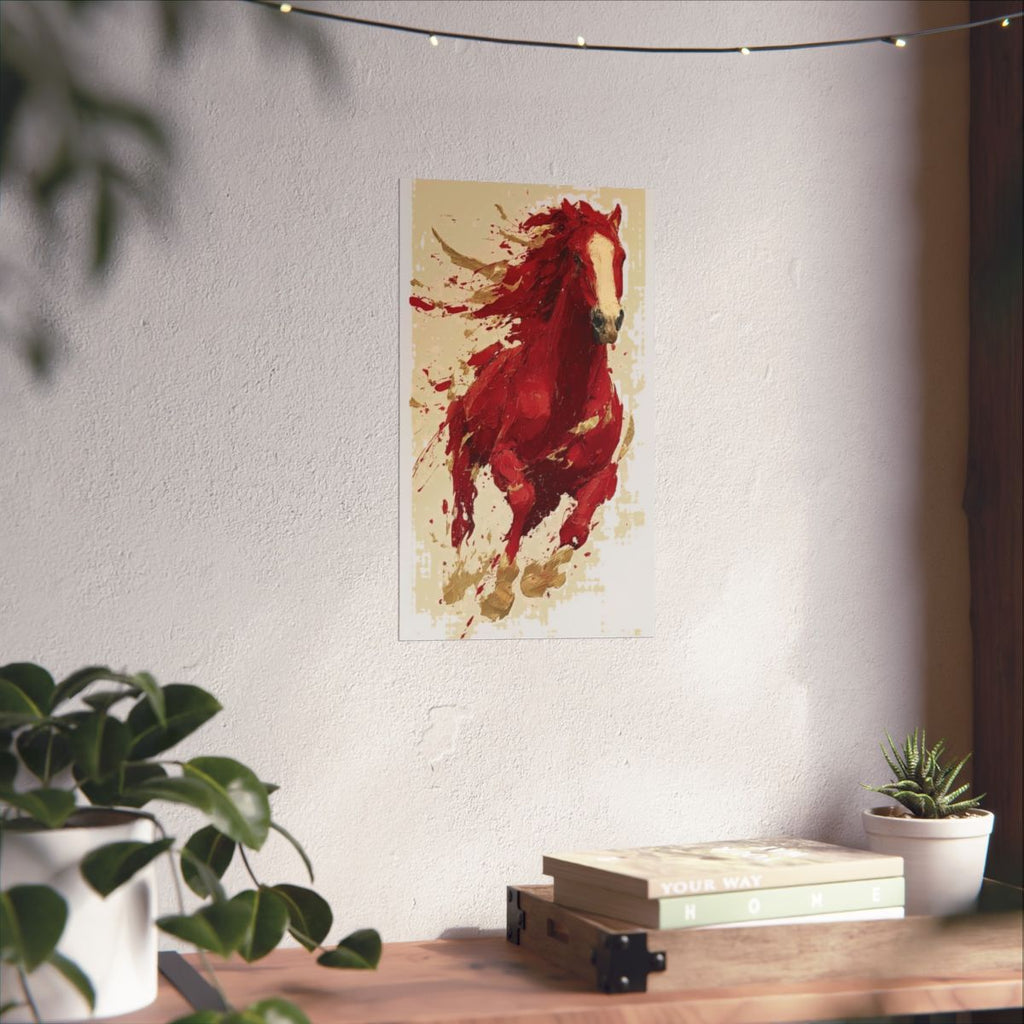 Red Splash Running Horse Poster | Matte Vertical Poster