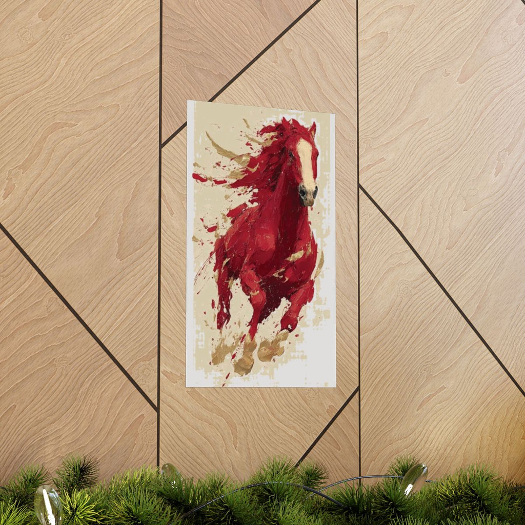 Red Splash Running Horse Poster | Matte Vertical Poster