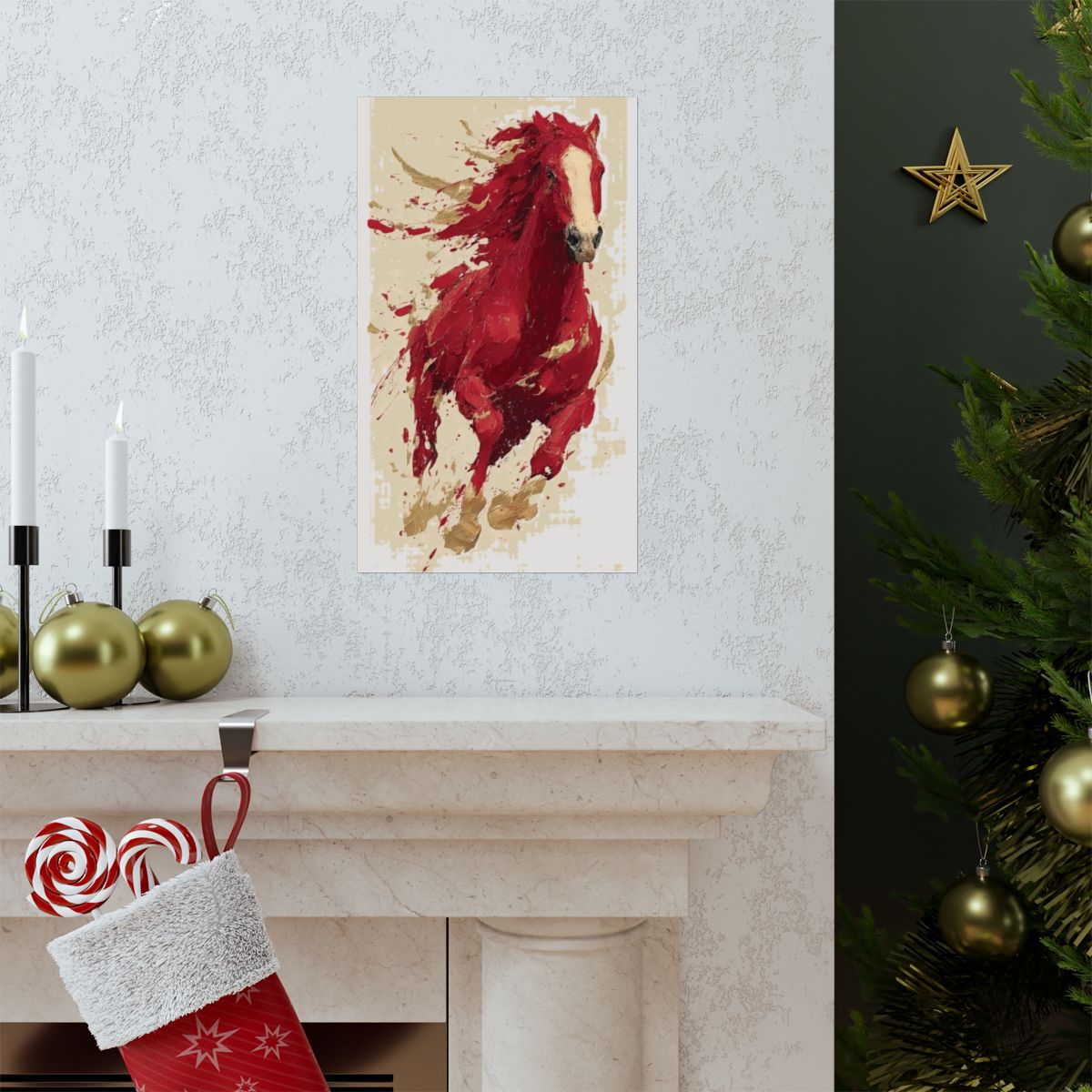 Red Splash Running Horse Poster | Matte Vertical Poster