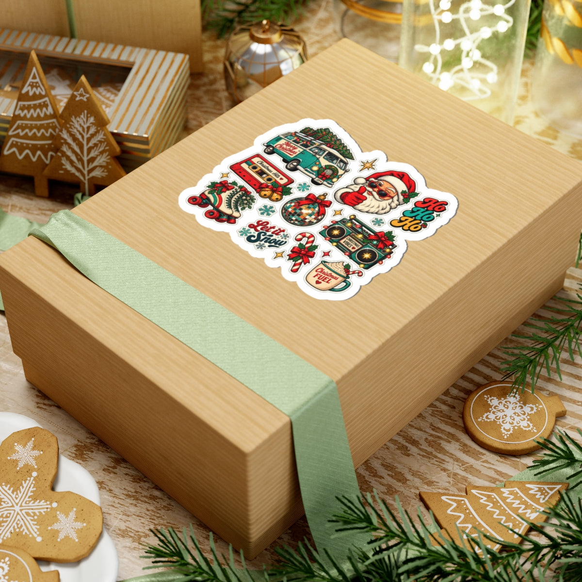 Retro Christmas Santa Stickers Kiss-Cut Sheet | Holiday Vinyl Decals