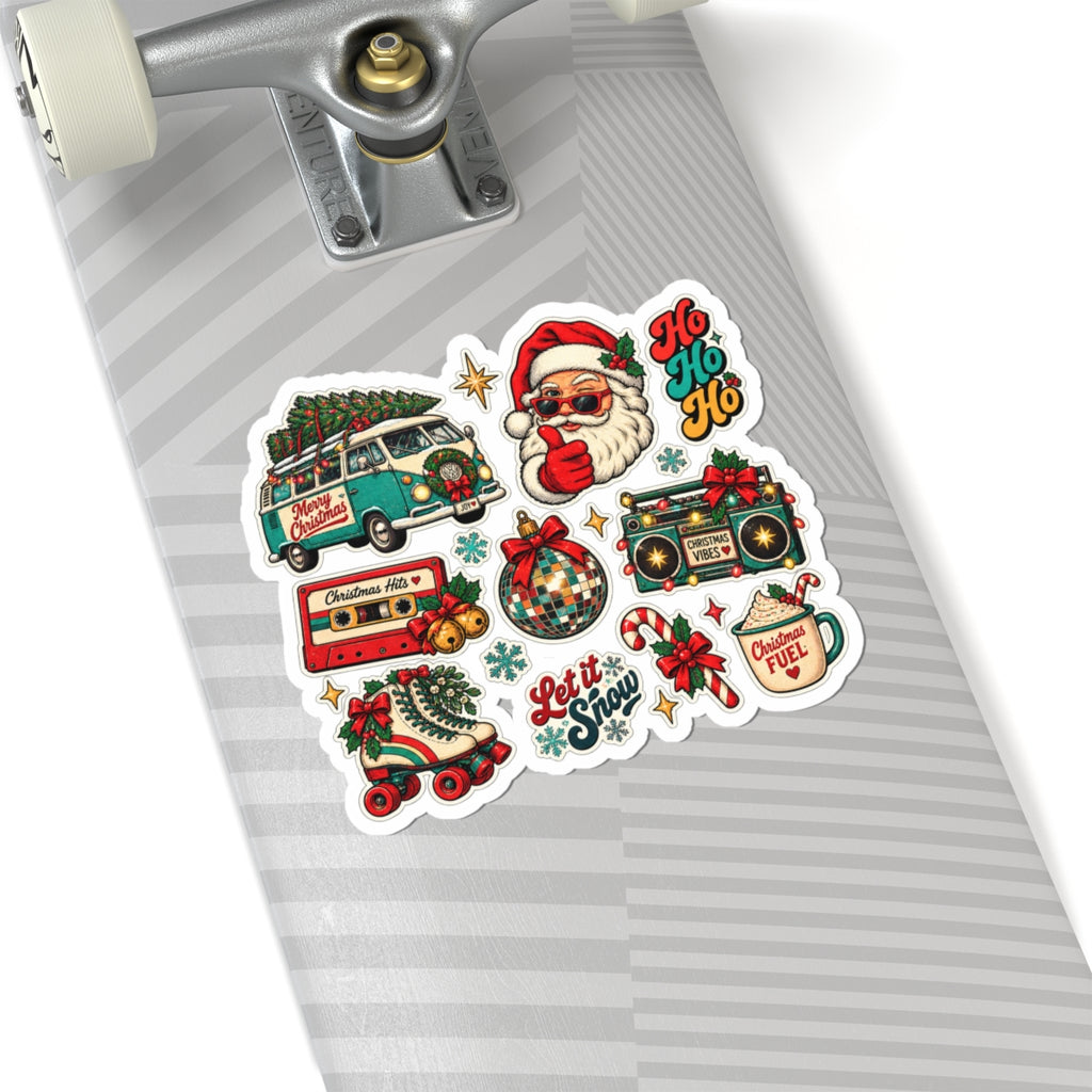 Retro Christmas Santa Stickers Kiss-Cut Sheet | Holiday Vinyl Decals