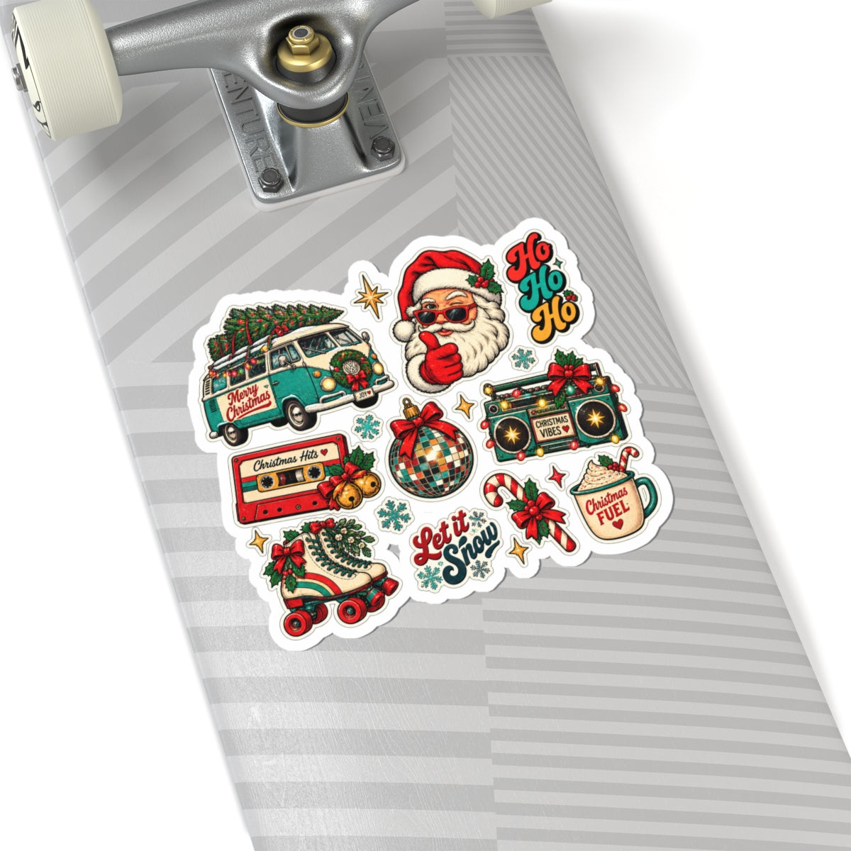 Retro Christmas Santa Stickers Kiss-Cut Sheet | Holiday Vinyl Decals