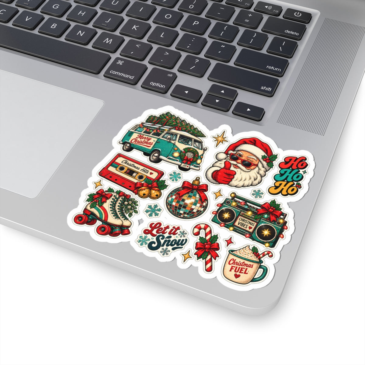 Retro Christmas Santa Stickers Kiss-Cut Sheet | Holiday Vinyl Decals