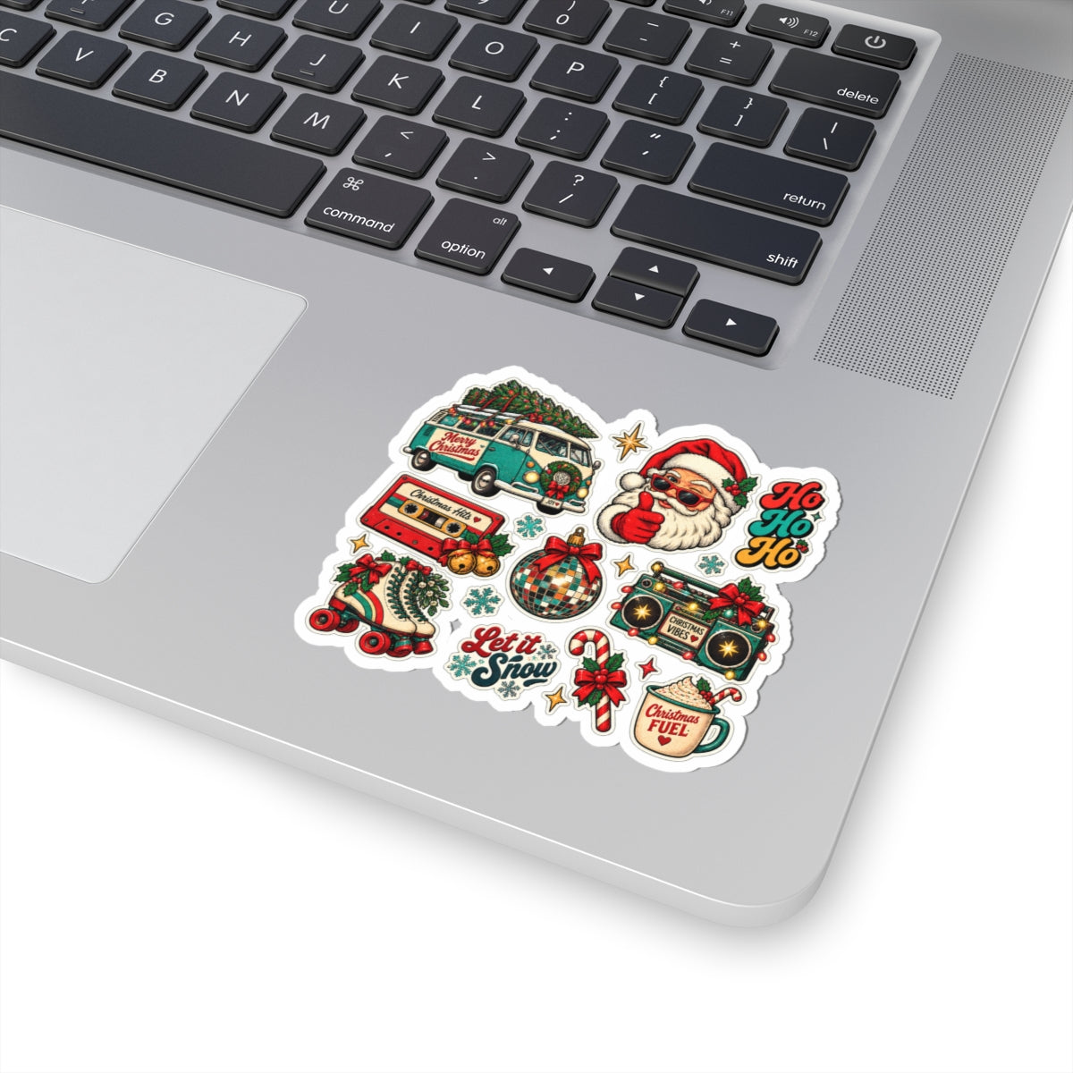Retro Christmas Santa Stickers Kiss-Cut Sheet | Holiday Vinyl Decals
