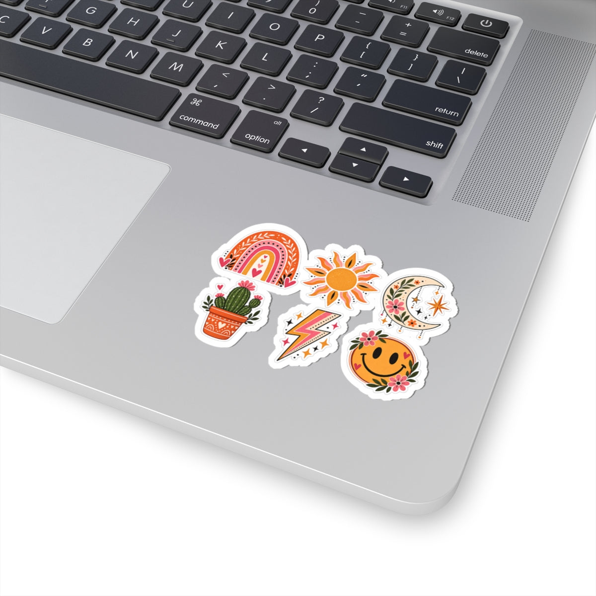 Retro Rainbow Sun Moon Smiley Cactus Sticker Set | Kiss-Cut Stickers