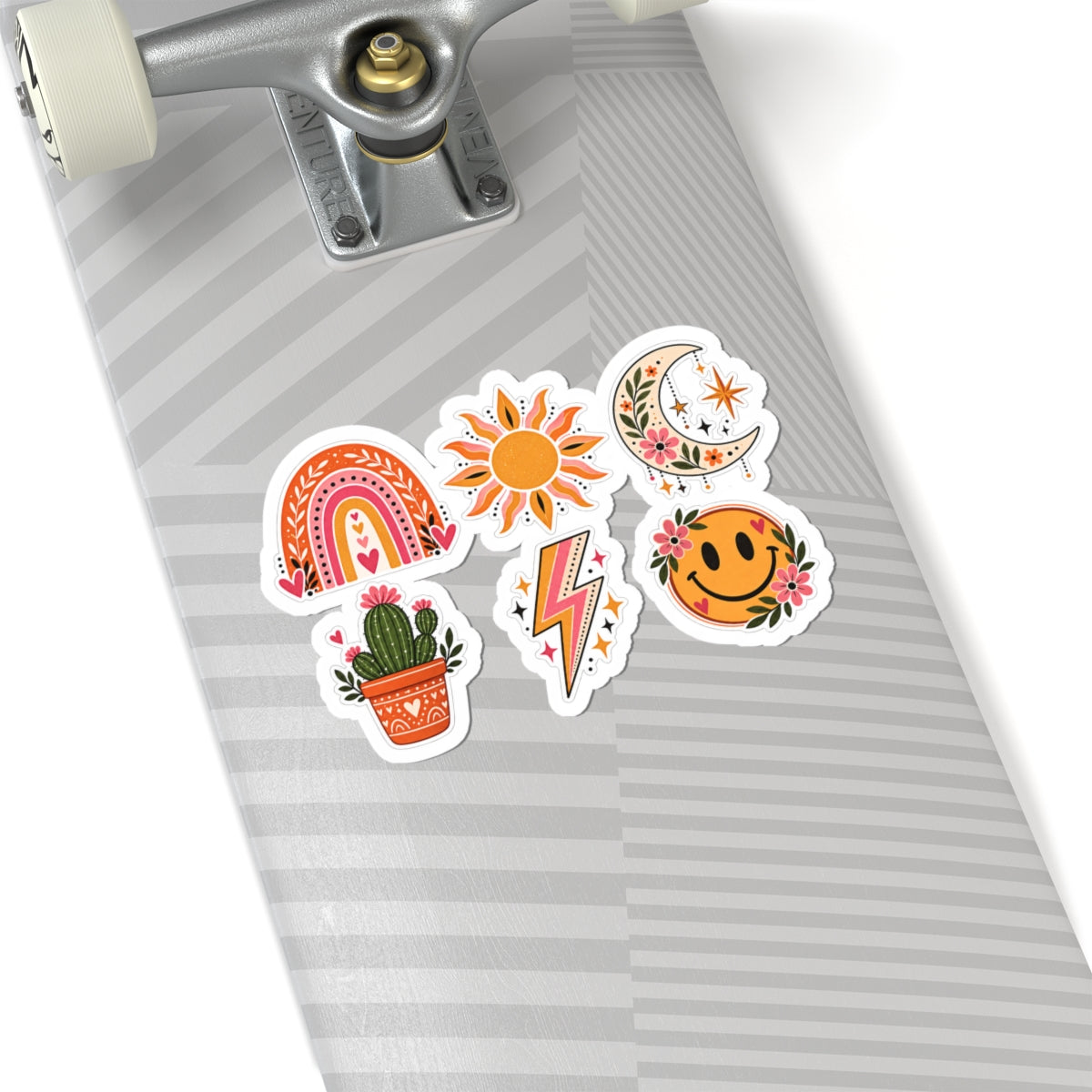 Retro Rainbow Sun Moon Smiley Cactus Sticker Set | Kiss-Cut Stickers