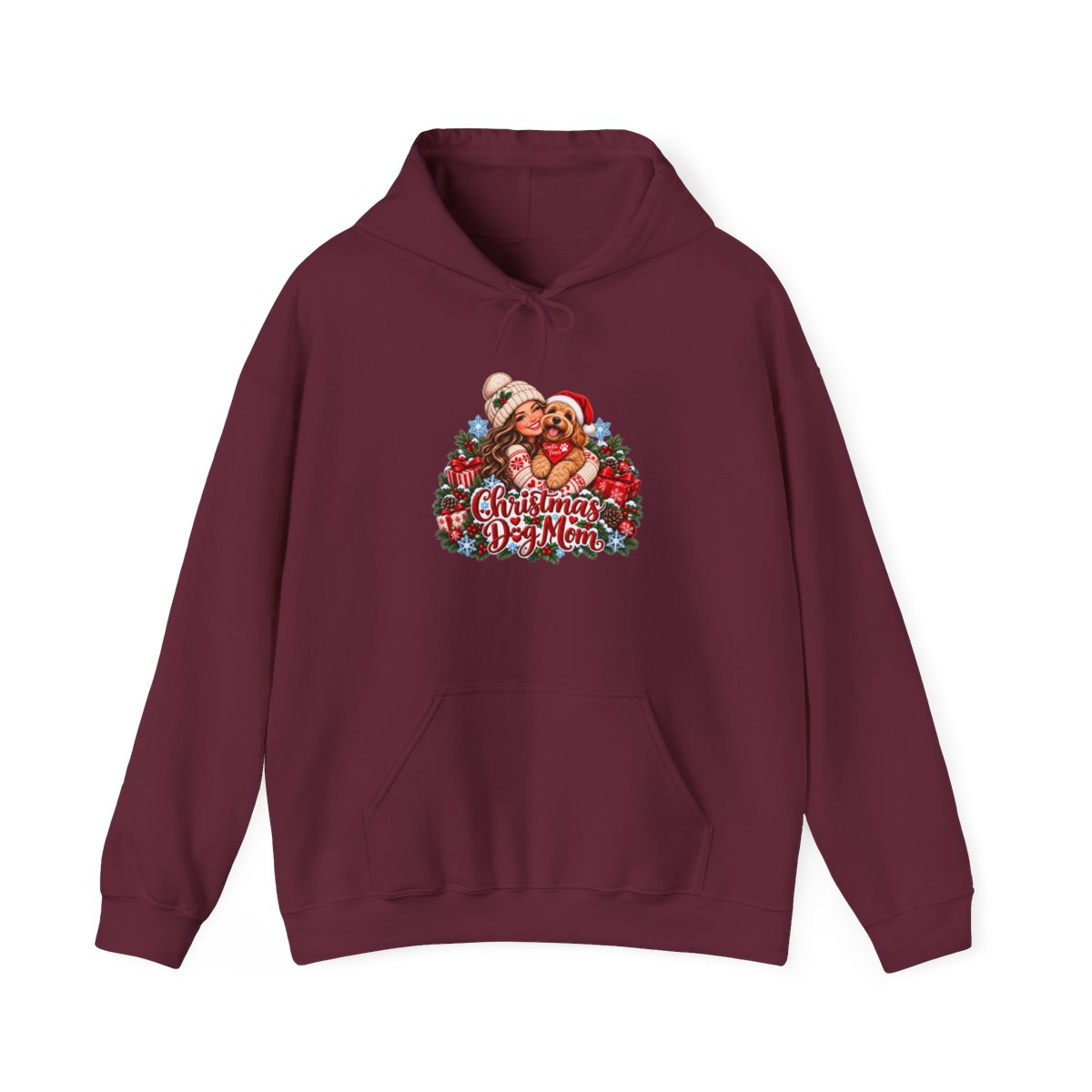 Santa Bear Christmas Wreath Hoodie | Holiday Cute Cozy Illustration