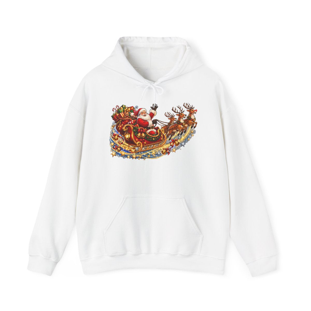 Santa Claus Sleigh with Reindeer Hoodie | Christmas Holiday Sweatshirt