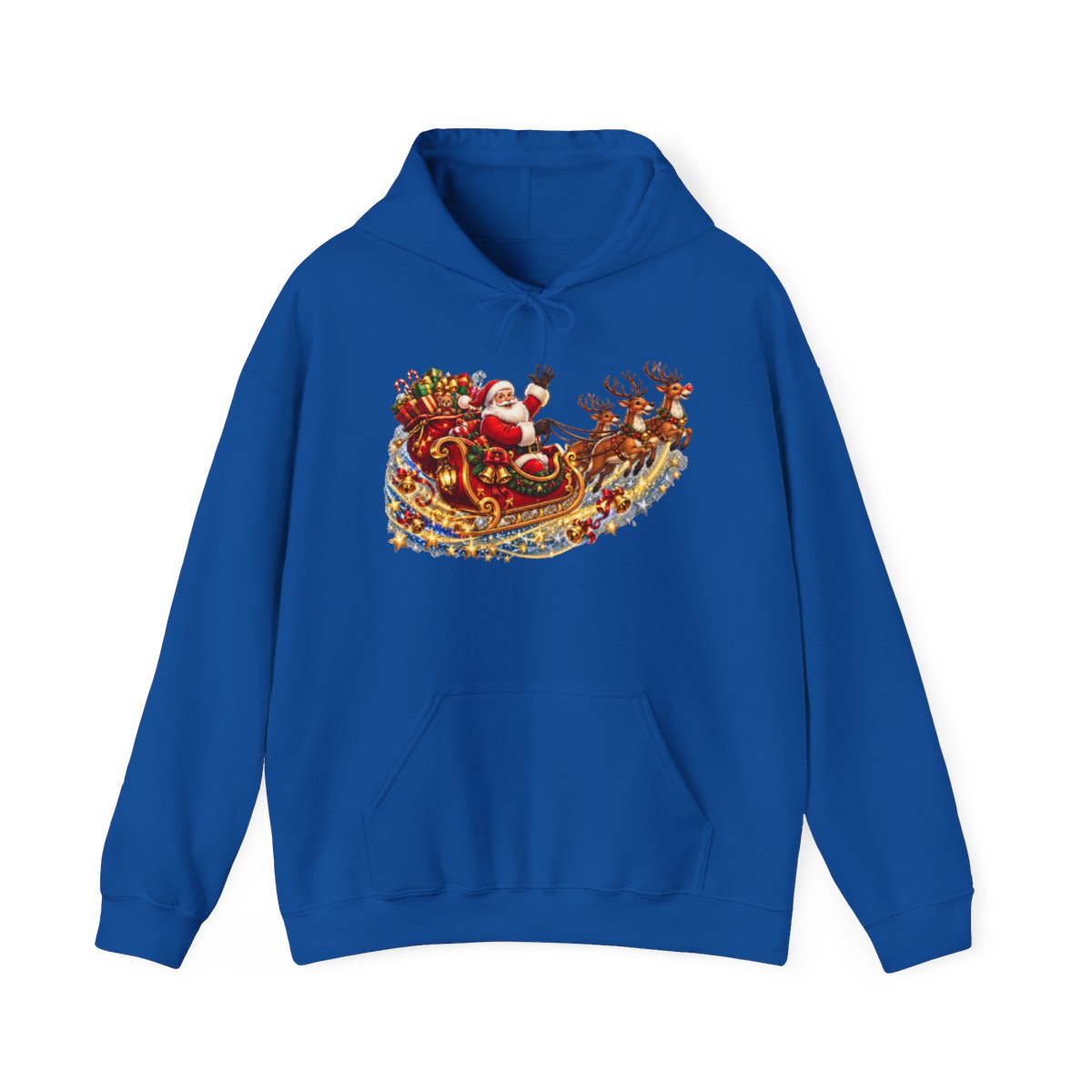 Santa Claus Sleigh with Reindeer Hoodie | Christmas Holiday Sweatshirt