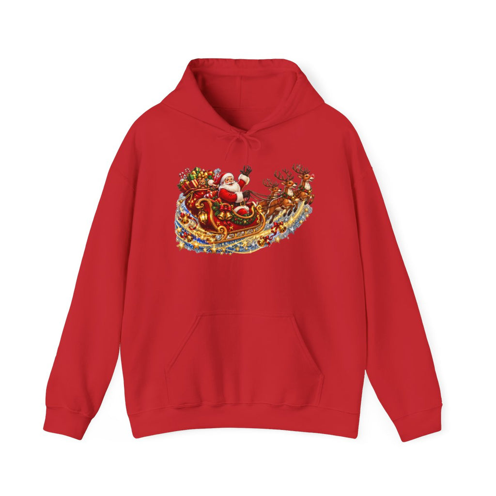 Santa Claus Sleigh with Reindeer Hoodie | Christmas Holiday Sweatshirt