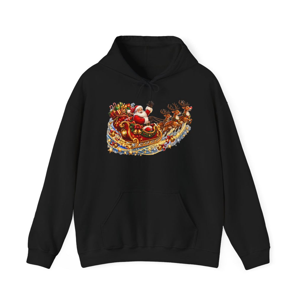 Santa Claus Sleigh with Reindeer Hoodie | Christmas Holiday Sweatshirt