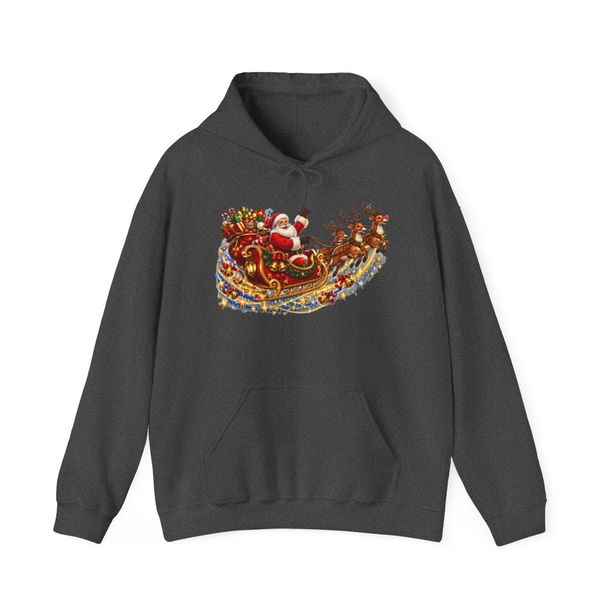 Santa Claus Sleigh with Reindeer Hoodie | Christmas Holiday Sweatshirt