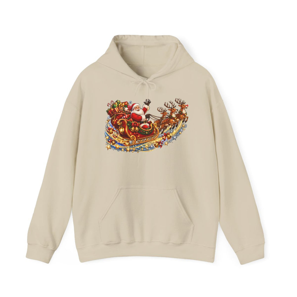 Santa Claus Sleigh with Reindeer Hoodie | Christmas Holiday Sweatshirt