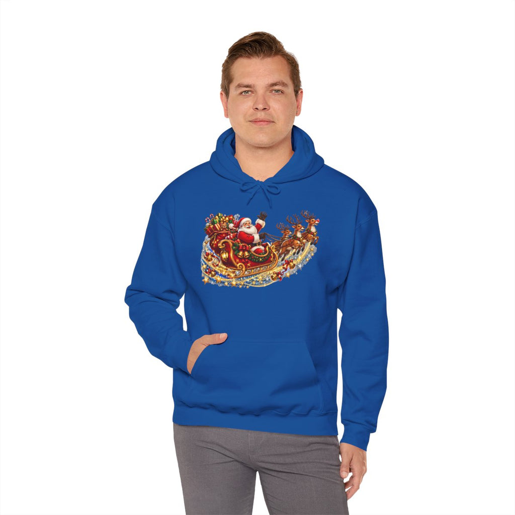 Santa Claus Sleigh with Reindeer Hoodie | Christmas Holiday Sweatshirt