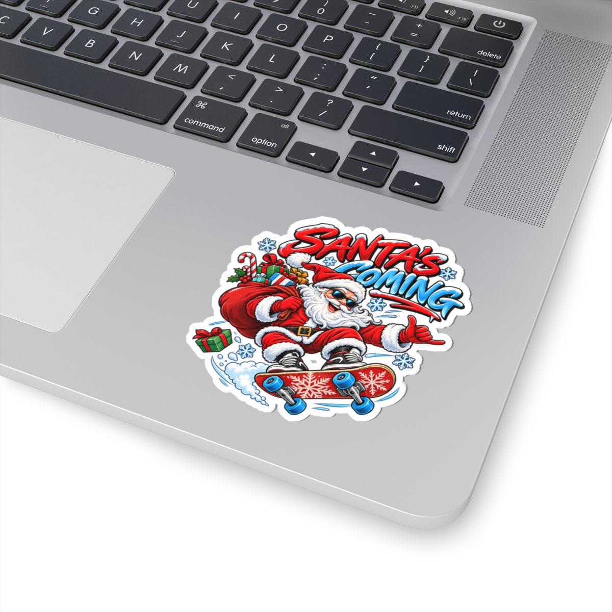 Santa's Coming Skateboard Santa Sticker | Christmas Kiss-Cut Sticker
